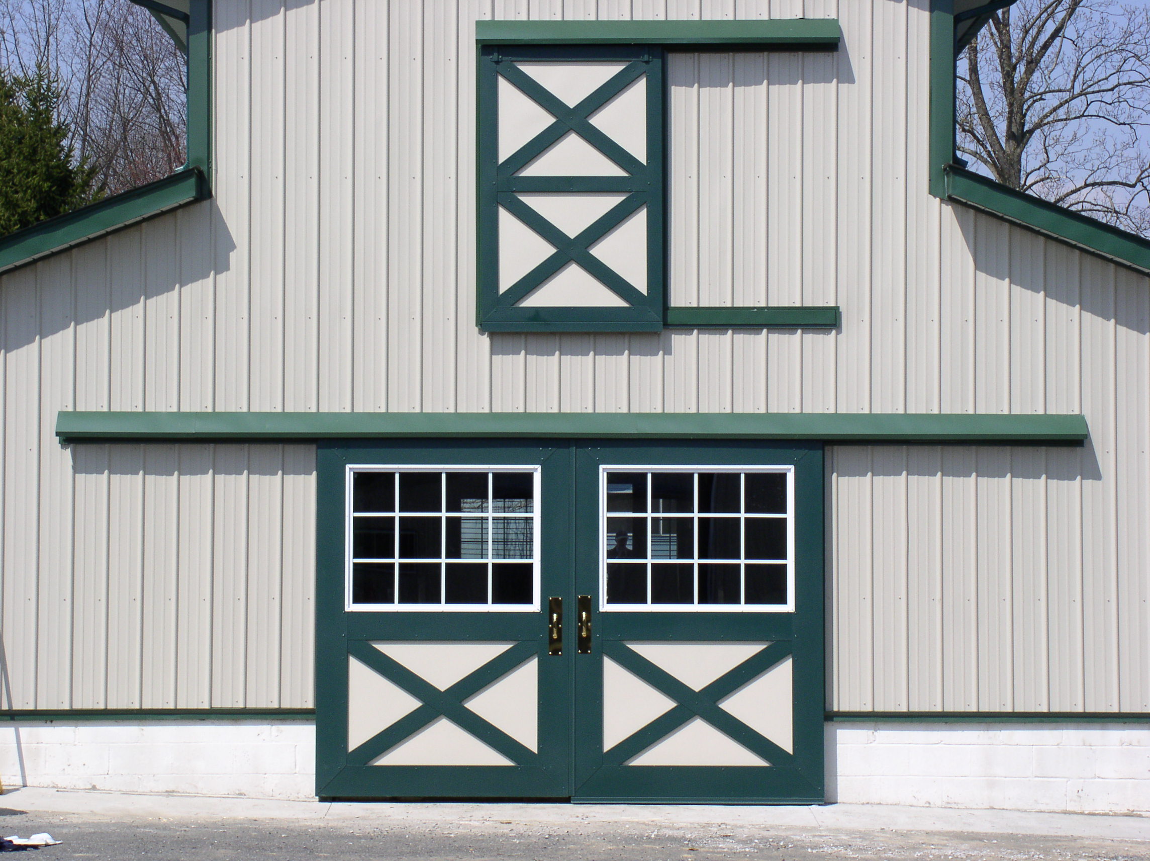 Barn front with country sliders.